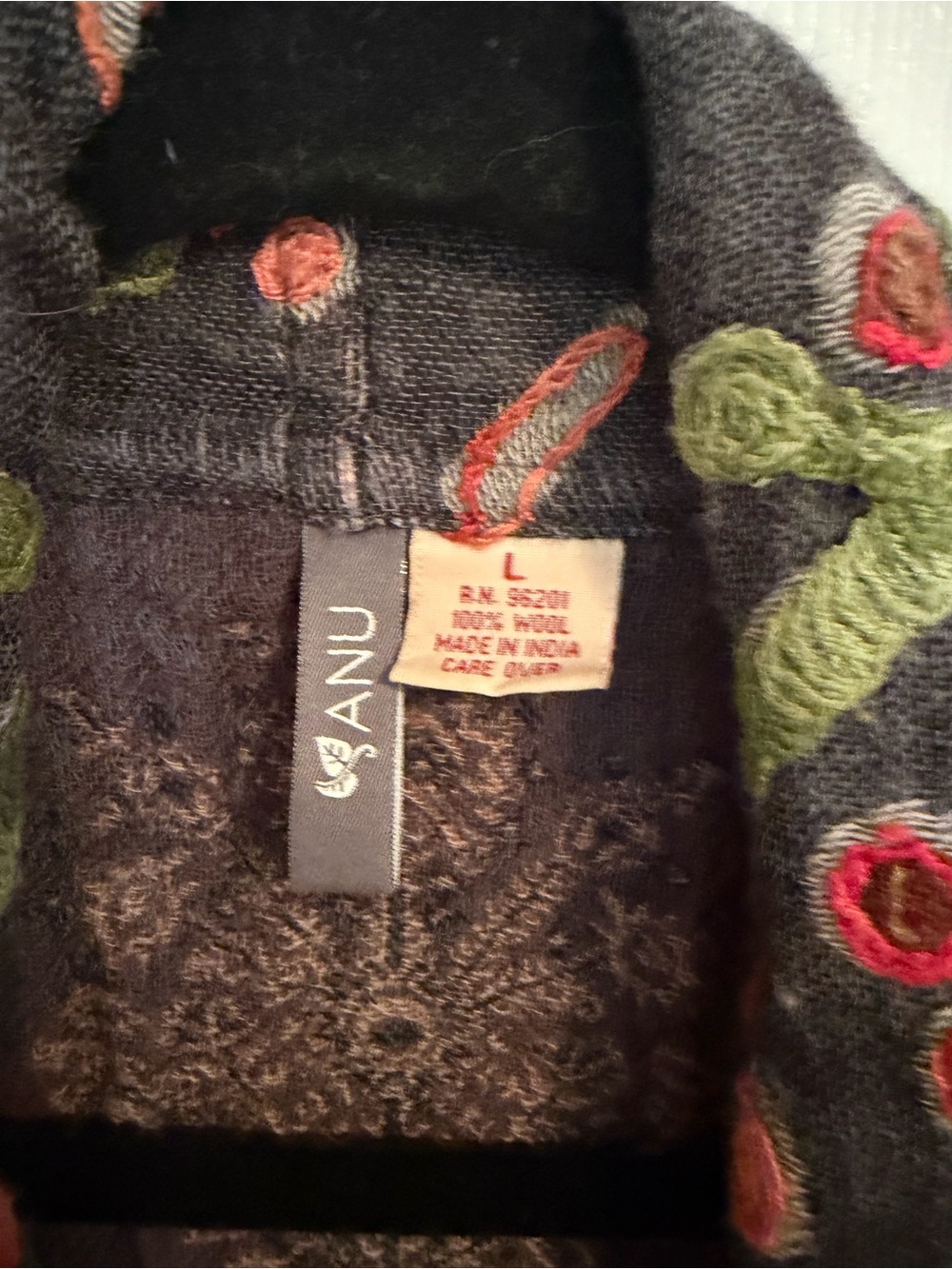 Anu Vintage 100% Boho Floral embroidered Vest Size L - Picture 6 of 11